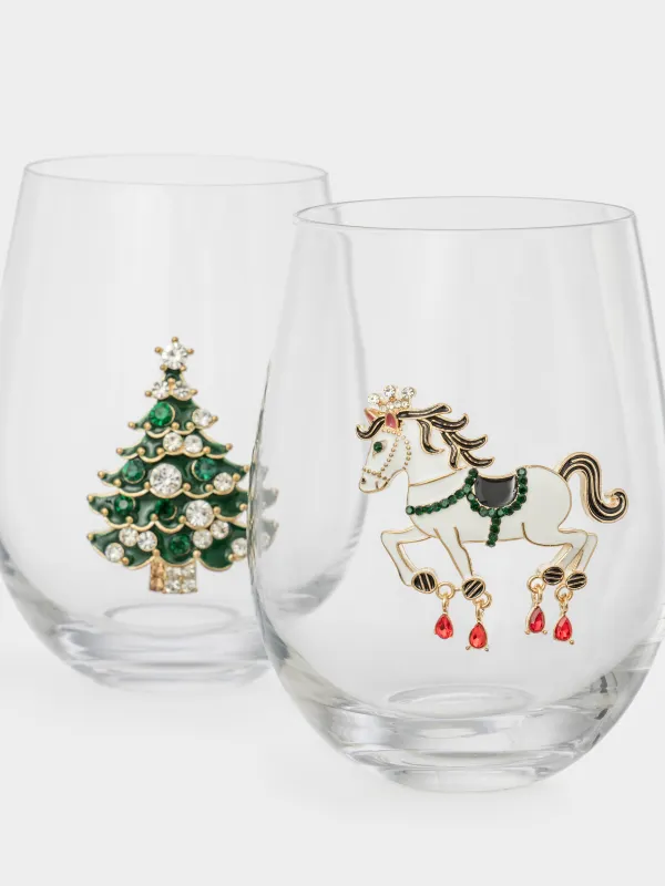 Стакан, 12 см, 500 мл, 2 шт, стекло/металл, Елка/Лошадь, Verset, image-5