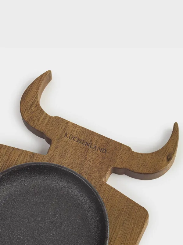 Сковорода, 15х33 см, на подставке, чугун/дерево, черная, Бык, Authentic, image-6
