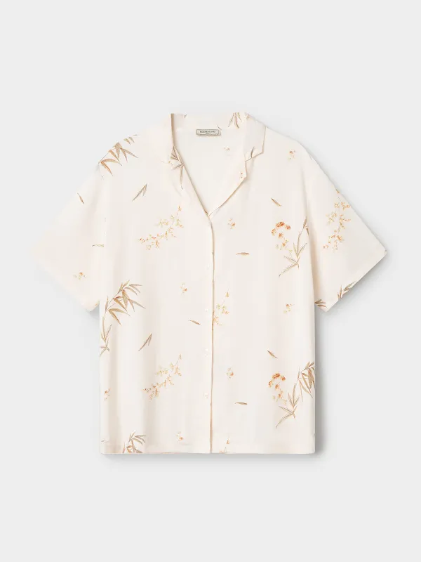 Әйелдер жейдесі, үйге арналған, өлшемі S, қысқа жеңді, вискоза, сүт түстес, Гүлдер, Norla, image-5