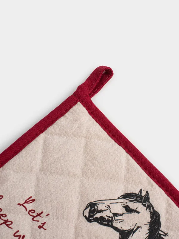 Прихватка, 20x20 см, хлопок, квадратная, серо-бежевая, Лошадь, Horse in scarf, image-3