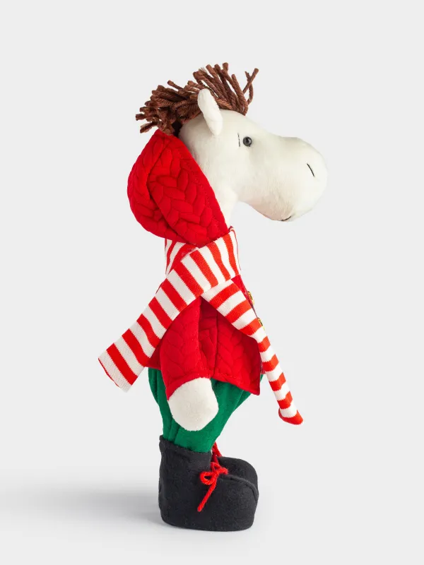 Сәндік бұйым, 33 см, полиэстер, сарғылт-қоңыр-жасыл, Қызыл күрте киген жылқы, Cute horse, image-1