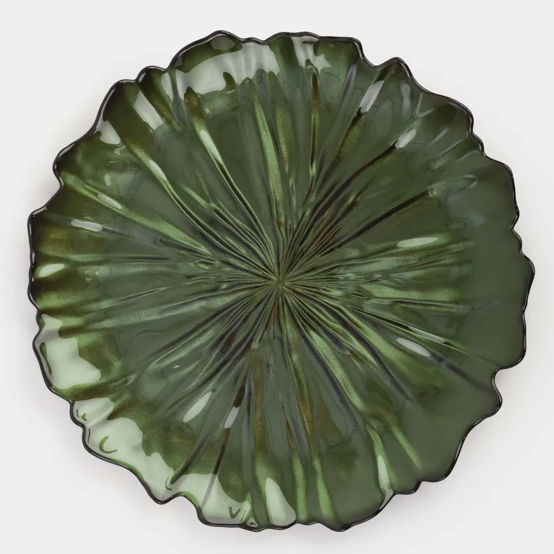 Тарелка обеденная, 28 см, стекло, зеленая, Verge