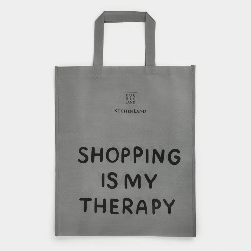 Сумка-шоппер, 55х45 см, полипропилен, серая, Shopping is my therapy, Shopping font