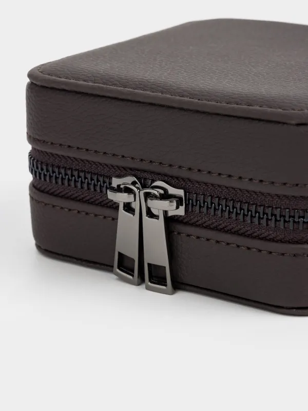 Зергерлік қорап, 12х12 см, айнасы бар, жасанды былғары/МДФ, қоңыр, Premiere small, image-1