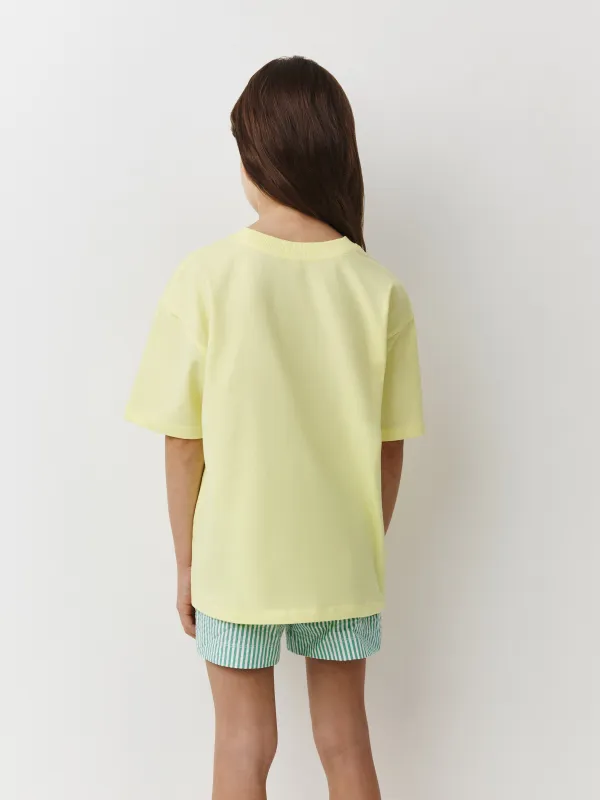 Балалар футболкасы, 122 см, қыздарға арналған, мақта, сары, Шабдалы, Otilia, image-3