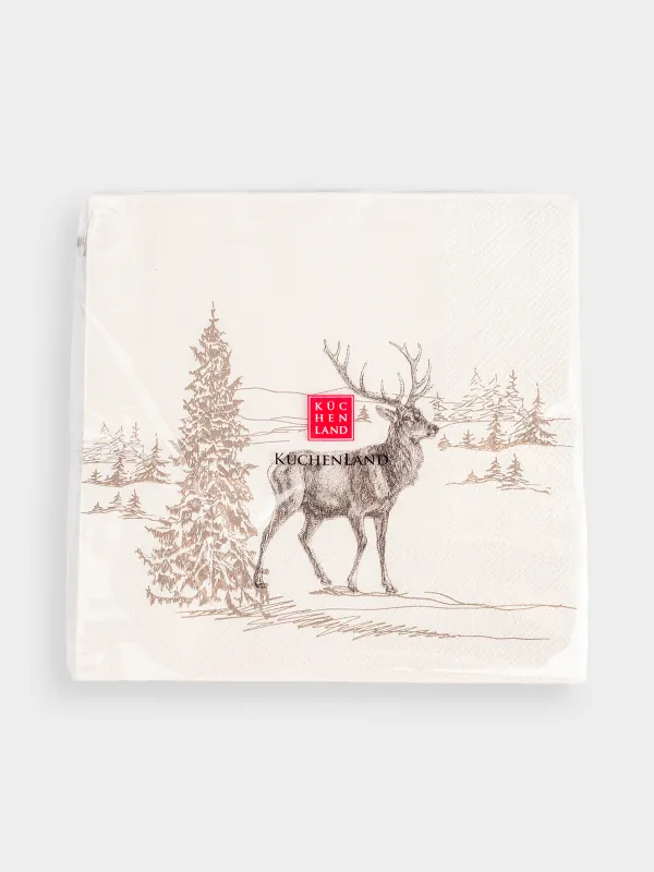 Қағаз майлықтар, 33х33 см, 20 дана, төртбұрышты, сарғылт-қоңыр, Қысқы ормандағы бұғы, Silver forest, image-4