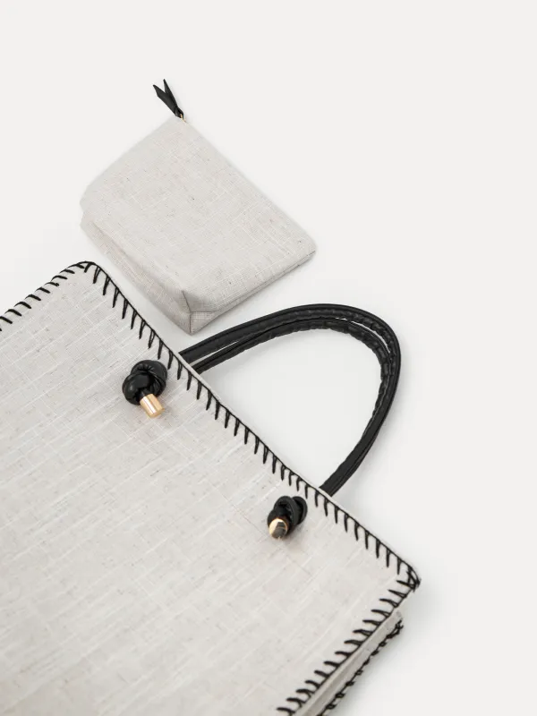 Сумка женская, 44х35 см, со стежками, канвас, бежевая, Solo, image-3