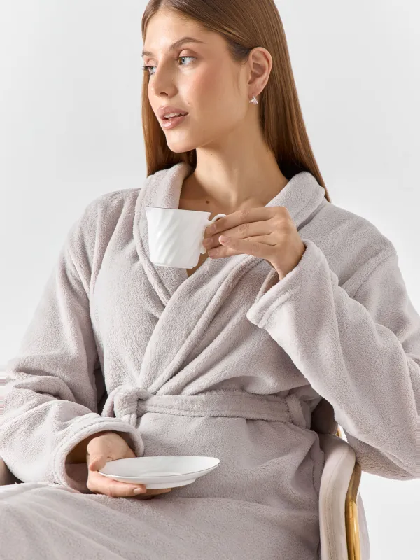 Әйелдер халаты, үйге арналған, өлшемі L/XL, ұзын жеңді, полиэстер, сұр, Drew, image-8