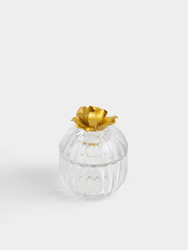 Емкость для хранения, 9х12 см, 170 мл, стекло Р/фарфор, Золотистый цветок, Ribby gold, image-1