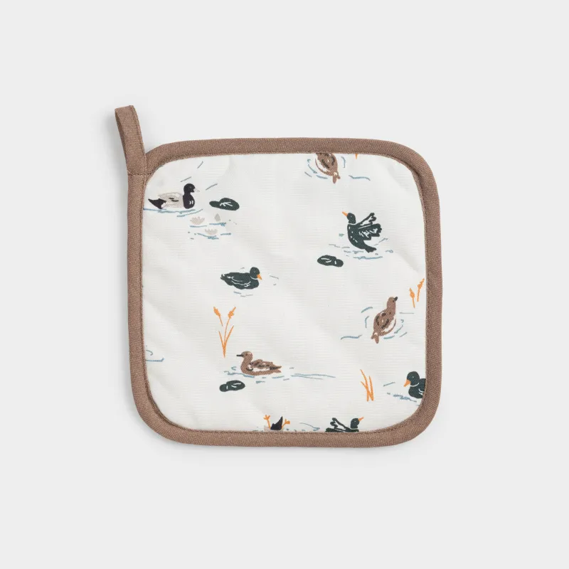 Ыдыс ұстағыш, 20х20 см, мақта, сүт түстес, Үйректер, Ducks in pond