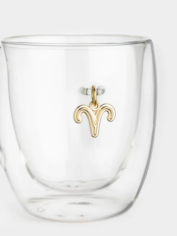 Кружка, 280 мл, стекло Б/металл, с золотистой подвеской, Овен, Air figure zodiac, image-4