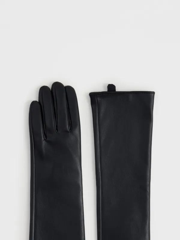 Перчатки женские, длинные, единый размер, искусственная кожа, черные, Brigida, image-3