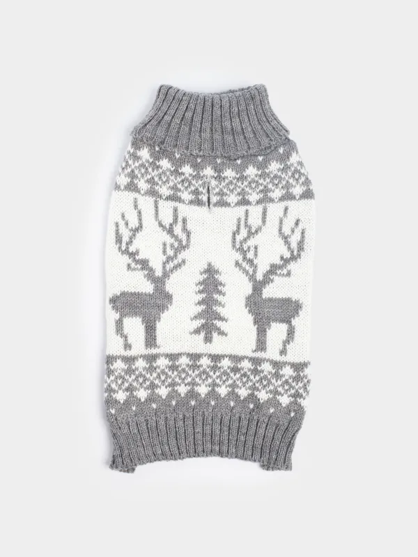 Жануарлар свитері, 38 см, өлшемі M, акрил, сұр-ақ, Бұғы, Fashion pet, image-1