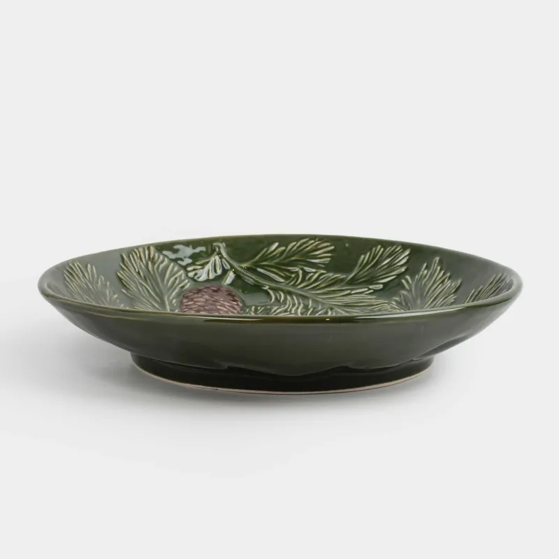 Терең ыдыс, 27х5 см, керамика, жасыл, Шырша бұтақтарындағы бүршіктер, Forest whispers