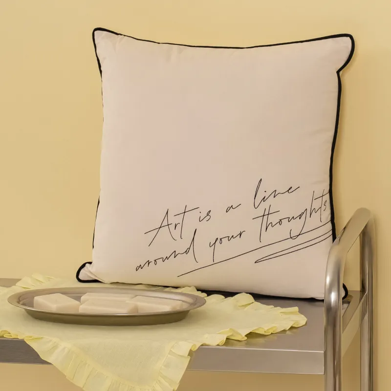 Подушка декоративная, 45х45 см, вельвет, молочная, Art is a line around your thoughts, Scroll