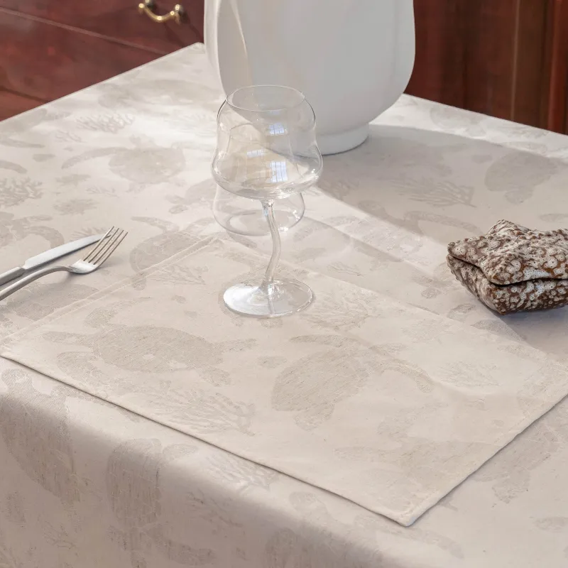 Салфетка под приборы, 30x45 см, жаккард, полиэстер/лен, бежевая, Черепахи, Marine turtles