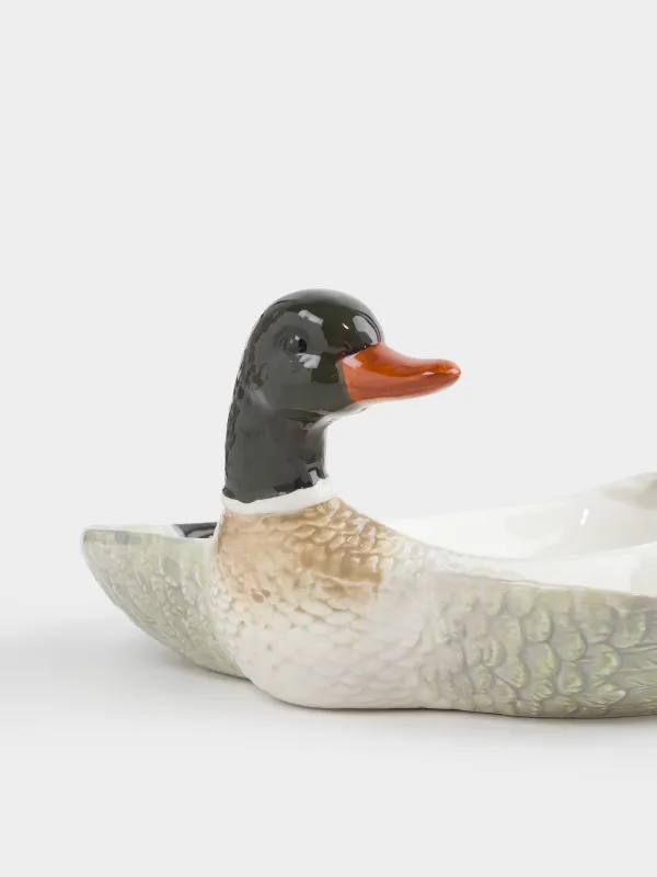 Менажница, 21х20 см, 3 отд, керамика D, зелено-белая, Селезень, Duck, image-4