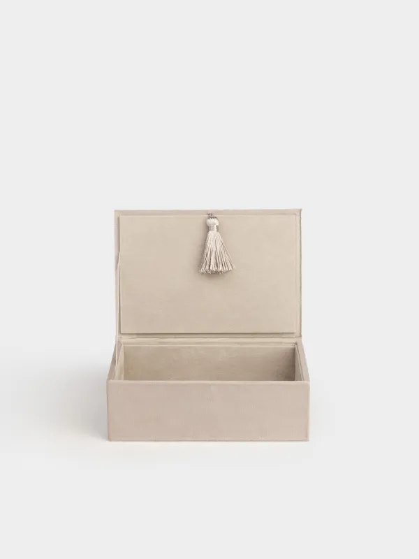 Шкатулка для украшений, 18х12 см, с кисточкой, бархат/МДФ, серая, Velvet, image-3