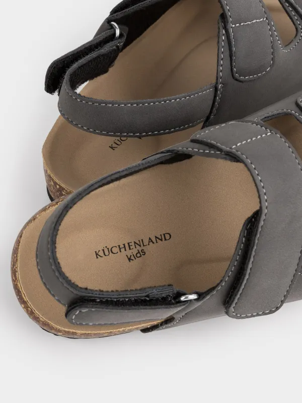 Балаларға арналған сандалдар, өлшемі 24, ұлдарға арналған, жабысқышы бар, жасанды күдері, сұр, Suede kids, image-3