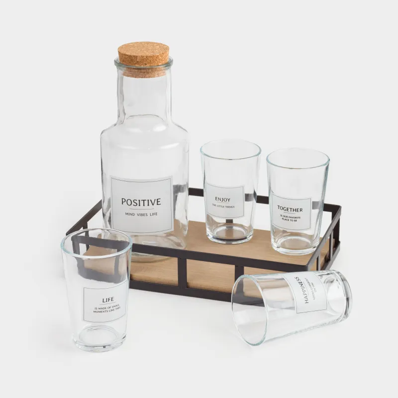 Сусындарға арналған жиынтық, 4 адам, 5 зат, тұғырда, шыны/металл, Clear font, image-5