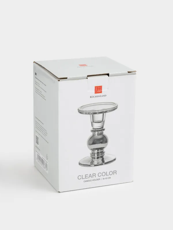 Шам ұстағыш, 13 см, бір шамға арналған, аяқты, шыны, күміс, Clear color, image-4