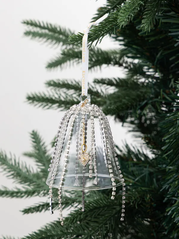 Игрушка елочная, 9 см, стекло, со стразами, Колокольчик с кристаллами, Ball crystal, image-4