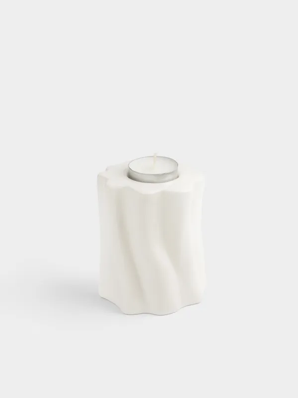 Шам ұстағыш, 10 см, шай шамына арналған, керамика, сүт түстес, Толқынды жиек, Crumple, image-2