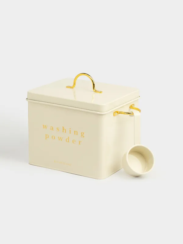 Кір жуғыш ұнтаққа арналған контейнер, 4 л, өлшеуіш қасығы бар, металл, ақ, Compact gold, image-1