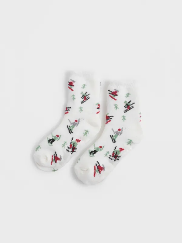 Әйелдер шұлықтары, үйге арналған, өлшемі 36-38, акрил/полиэстер, сүт түстес, Шаңғышылар мен шыршалар, жүн, image-0