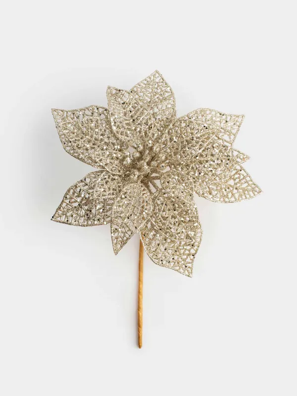Украшение декоративное, 19 см, пластик, шампань, Пуансеттия, Flower decor, image-0