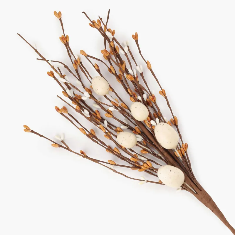 Ветка декоративная, 45 см, пластик/бумага, Бело-оранжевые ягоды, Rustic Easter decor, image-0