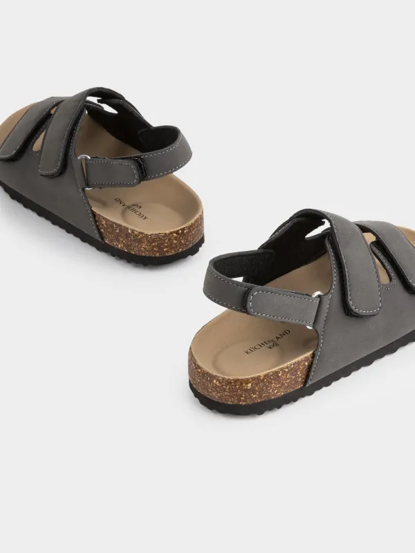 Балаларға арналған сандалдар, өлшемі 24, ұлдарға арналған, жабысқышы бар, жасанды күдері, сұр, Suede kids, image-4