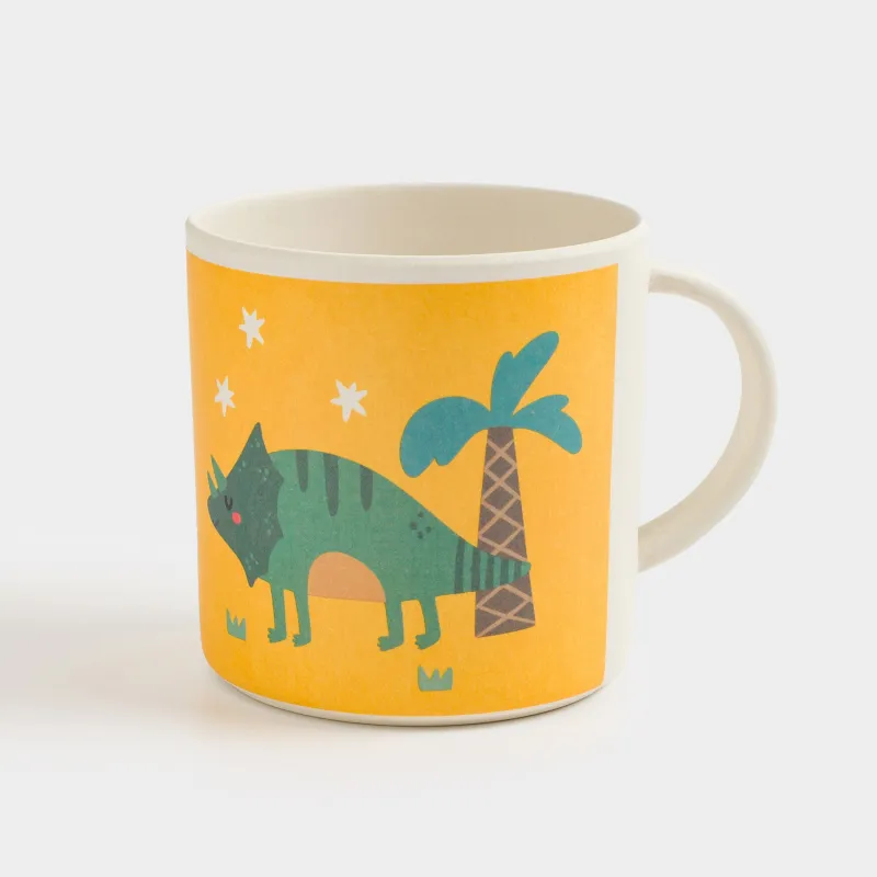 Саптыаяқ, балаларға арналған, 350 мл, бамбук, сары, Динозавр және пальма, Dino