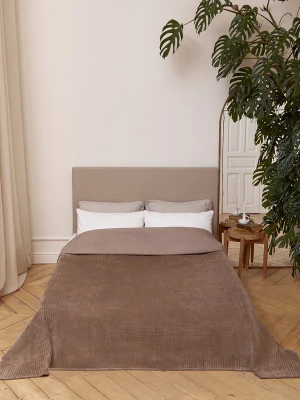 Көрпе, 220х240 см, көрпе, барқыт / микрофибра, қоңыр, Гауһар, Stitch velvet, image-0