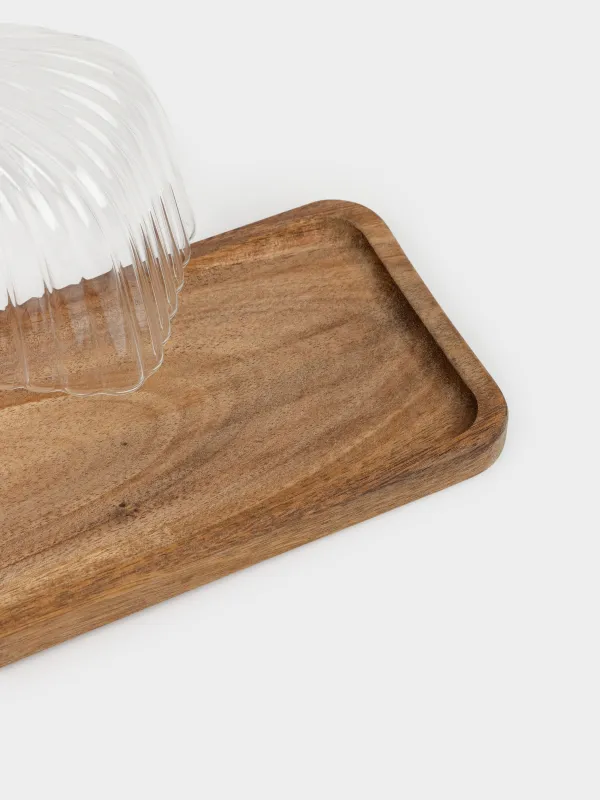 Сары май ыдысы, 17 см, ағаш/шыны Р, тікбұрышты, Ribby wood, image-3