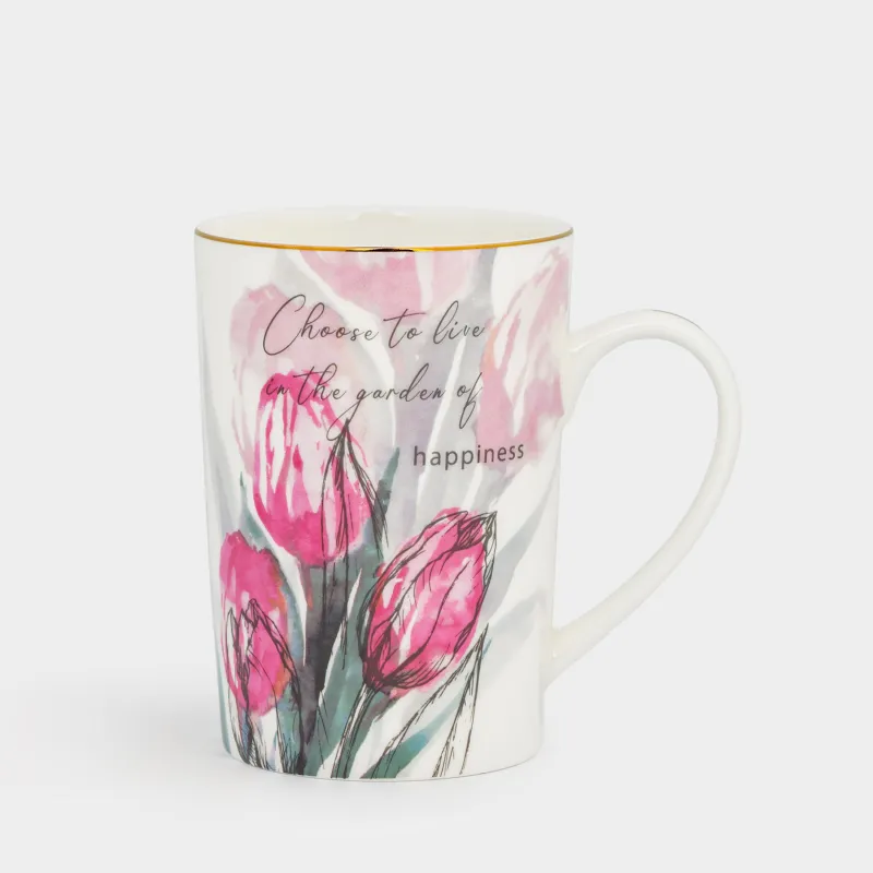 Саптыаяқ, 450 мл, фарфор F, ақ, алтын жиектері бар, Қызғалдақтар, Tulip garden