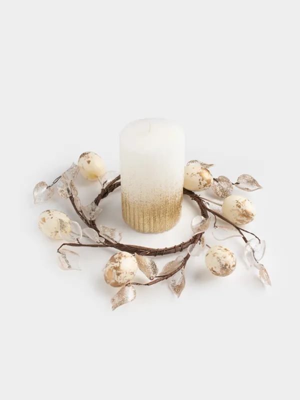 Венок декоративный, 18 см, Золотистые листья и яйца, Rustic Easter decor, image-5