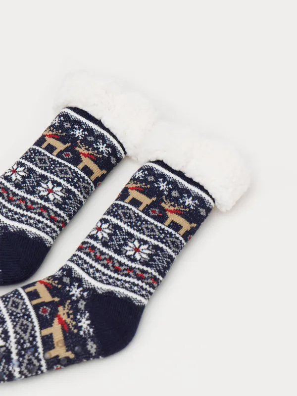 Ерлер шұлықтары, үйге арналған, өлшемі 39-42, акрил/полиэстер/шерпа, көк, Қысқы өрнек, Hot winter, image-1