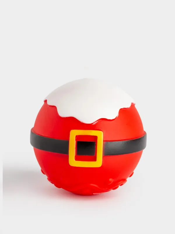 Иттерге арналған ойыншық, 8 см, сықырлағышы бар, резеңке, қызыл, Аяз атаның шары, Christmas pet, image-0