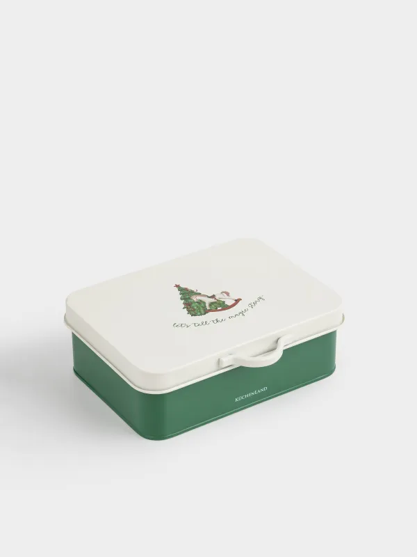 Емкость для хранения, 22х15 см, 2 л, металл, прямоугольная, Елка с лошадкой, Christmas green, image-0