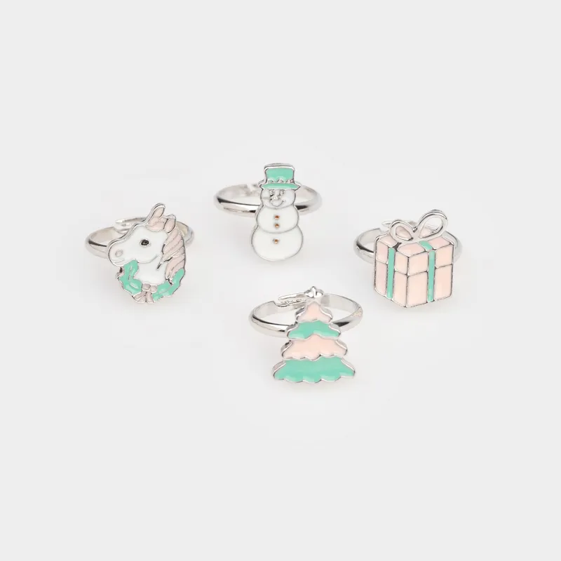 Набор колец, единый размер, 4 шт, детский, металл, Jewelry christmas
