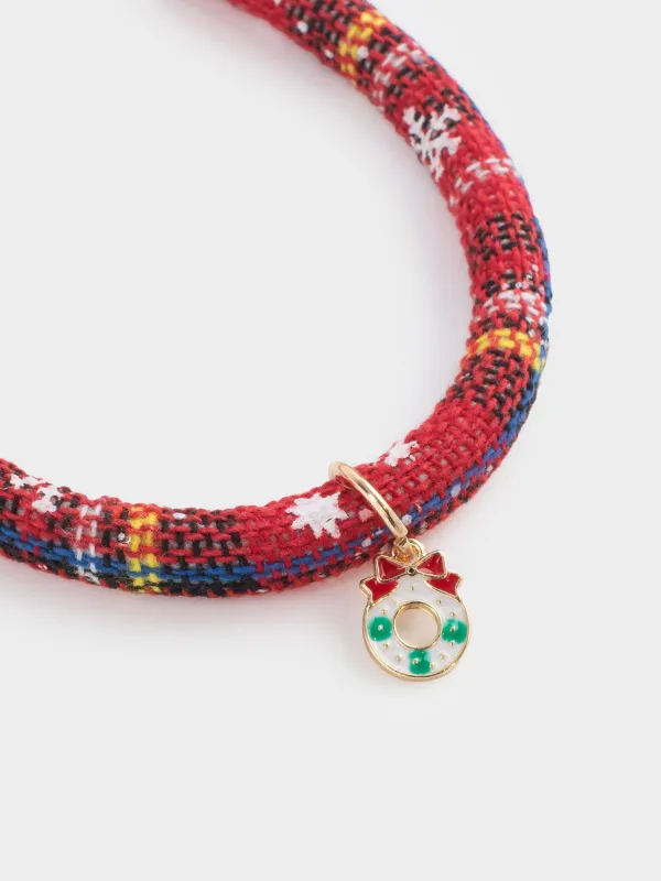 Жануарларға арналған мойынбау, 25/30 см, сәндік, полиэстер/металл, қызыл, Гүл шоқтары, Christmas pet, image-2