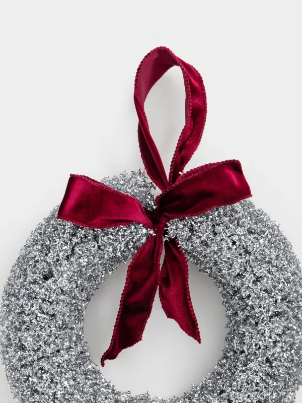 Венок декоративный, 30 см, пластик/металл, серебристый, Бант, Frosty sparks, image-2