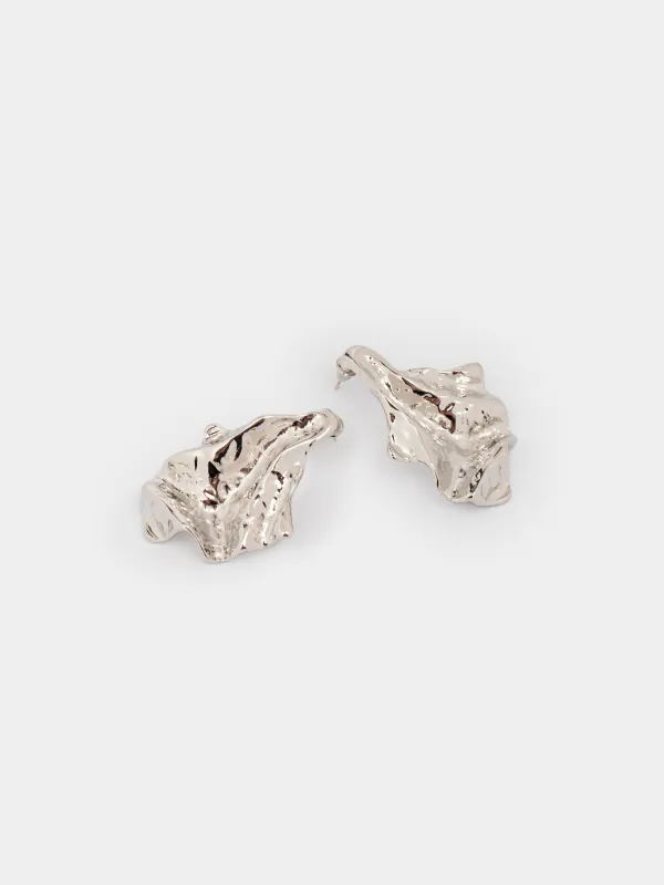 Пусет сырғалары, 5 см, 2 дана, металл, күміс түстес, Мыжылған әсер, Jewelry, image-2