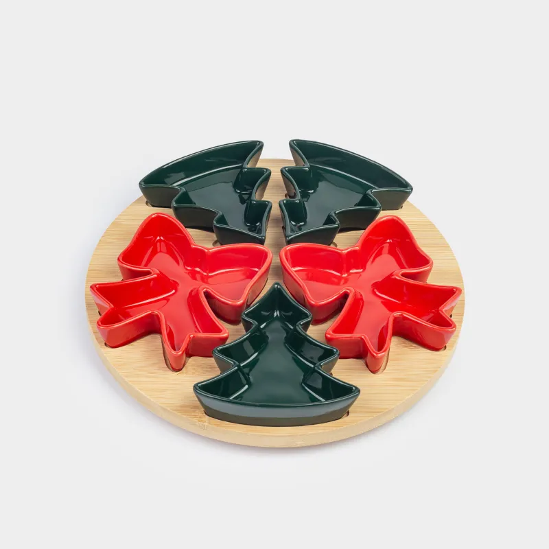 Тіскебасарларға арналған жиынтық, 5 зат, айналмалы, тұғырда, керамика/бамбук, Шыршалар мен бантиктер, Bamboo