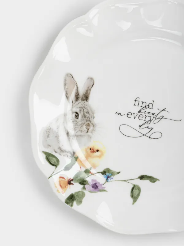 Тіскебасар тәрелкесі, 19 см, фарфор N, ақ, Қоян мен тауық, Rabbit Easter, image-1