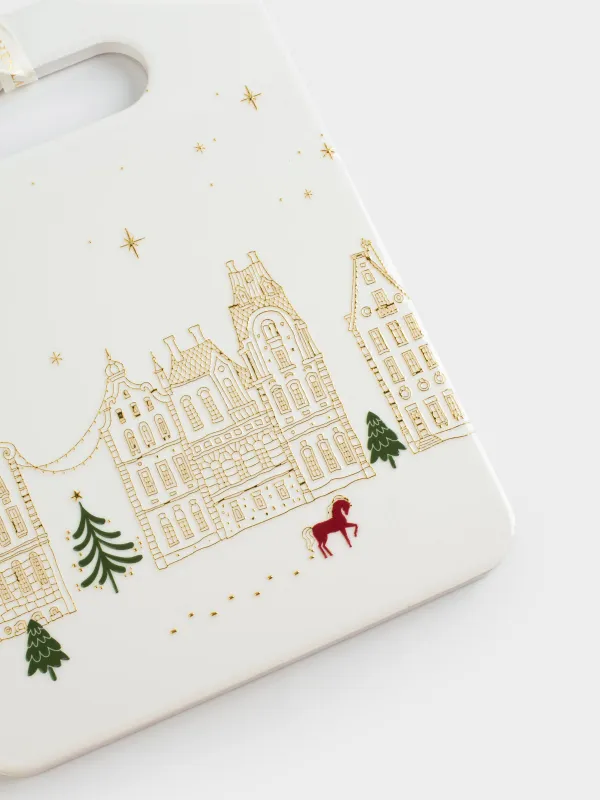 Ыстыққа арналған тұғыр, 17х24 см, керамика/тығын, тікбұрыш, Жылқы және үйлер, Snow sparks, image-3