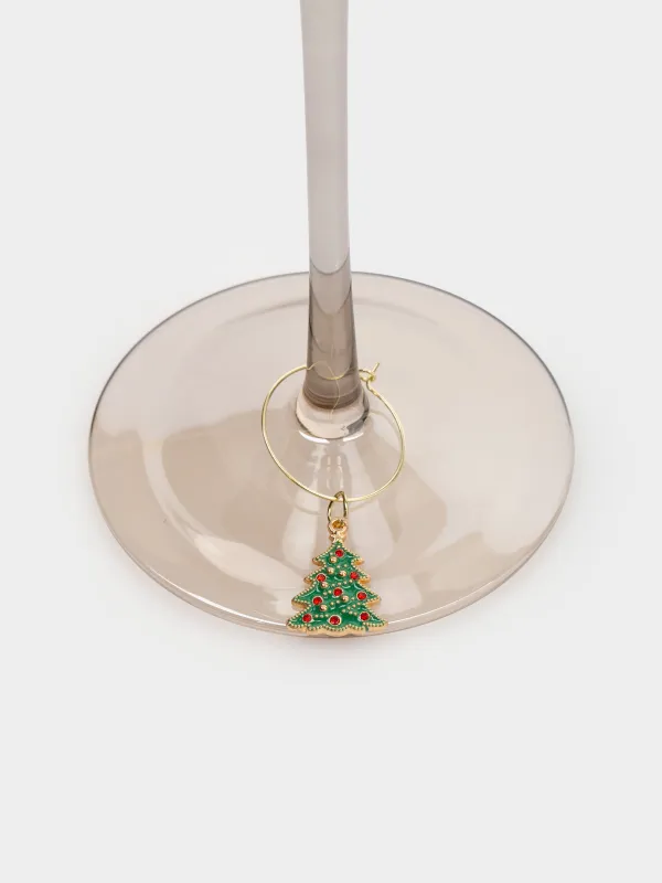 Подвеска для бокала, 6 шт, металл/стразы, Елка с игрушками, Christmas time, image-4