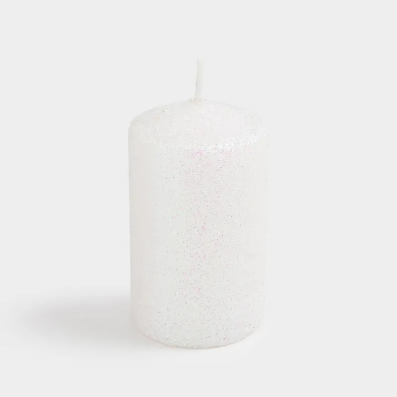 Шам, 8 см, цилиндрлік, жылтырақтары бар, ақ, Sparkly candle, image-2