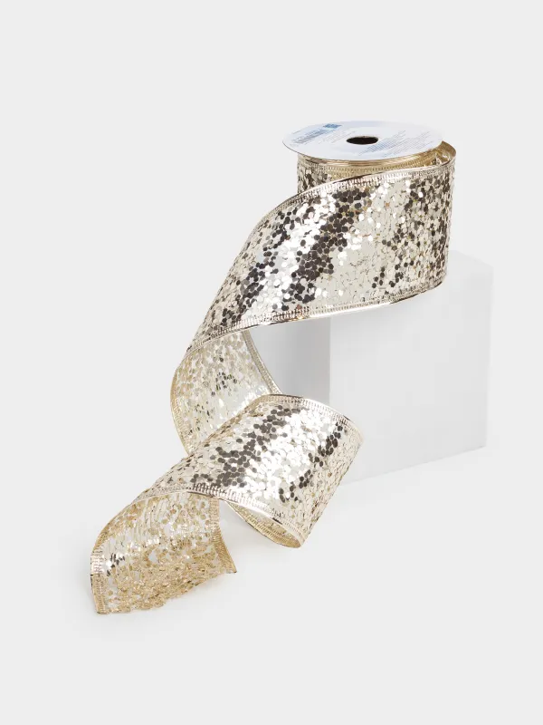 Сәндік таспа, 5 м, иілімді полиэстер, шампан, Жылтыр, Ribbon christmas, image-1